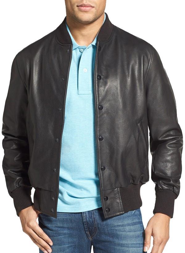 Buttoned Men Bomber Leather Jackets - Xosack