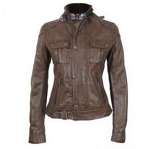 Doublepocket Women Classic Leather Jackets - Xosack