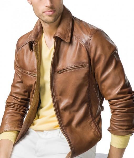 Men Biker Leather Jackets: Tan Brown - Xosack