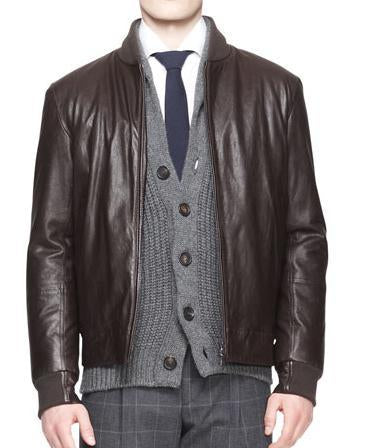 Zip Front Men Bomber Leather Jackets