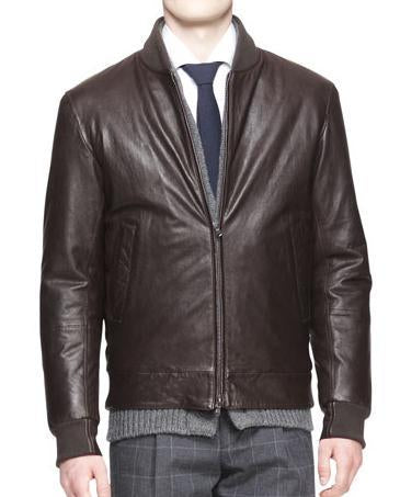 Zip Front Men Bomber Leather Jackets
