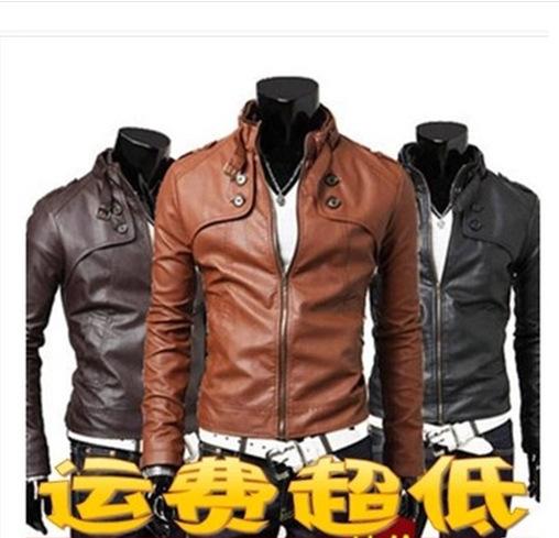 Korean men's slim collar fur coats casual leather jacket