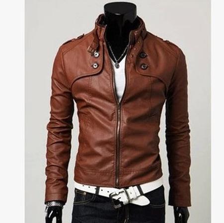 Korean men's slim collar fur coats casual leather jacket