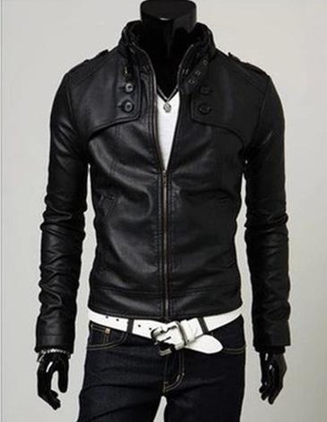 Korean men's slim collar fur coats casual leather jacket