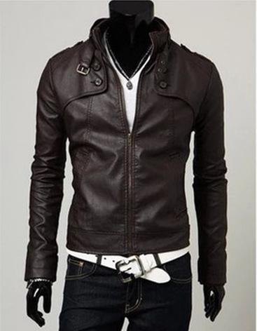 Korean men's slim collar fur coats casual leather jacket