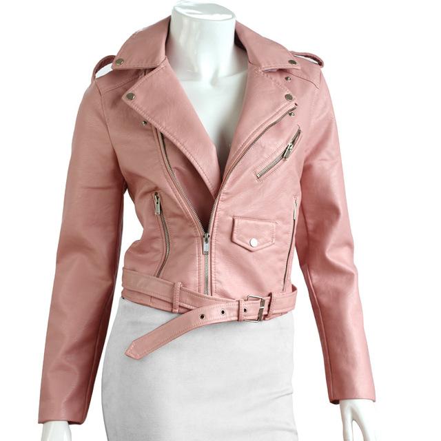 QIUXUAN Women PU Leather Jacket