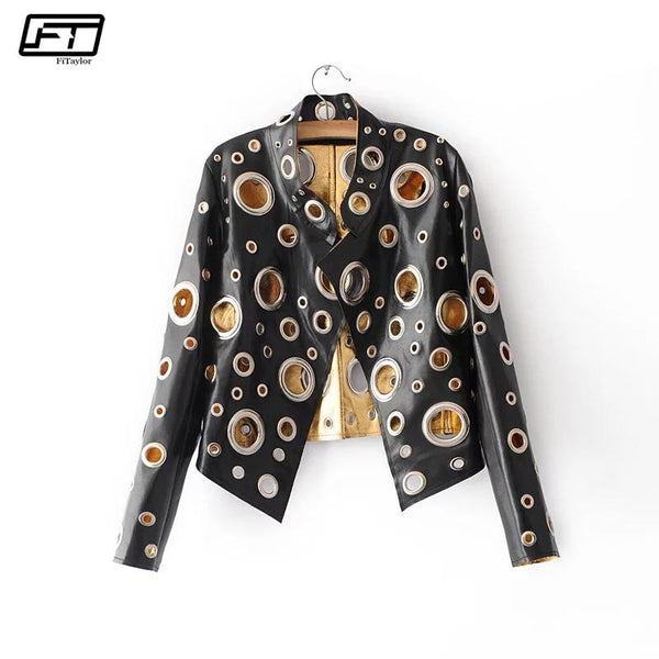 Fitaylor Hollow Out Autumn Faux Leather Jacket