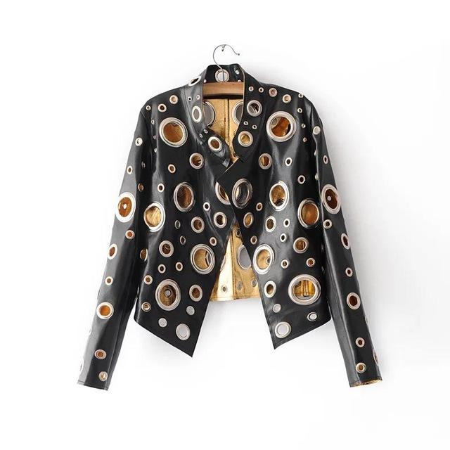 Fitaylor Hollow Out Autumn Faux Leather Jacket