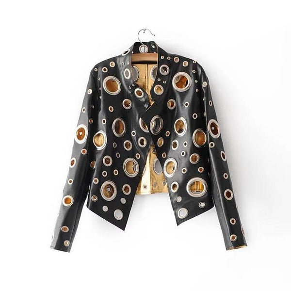 Fitaylor Hollow Out Autumn Faux Leather Jacket