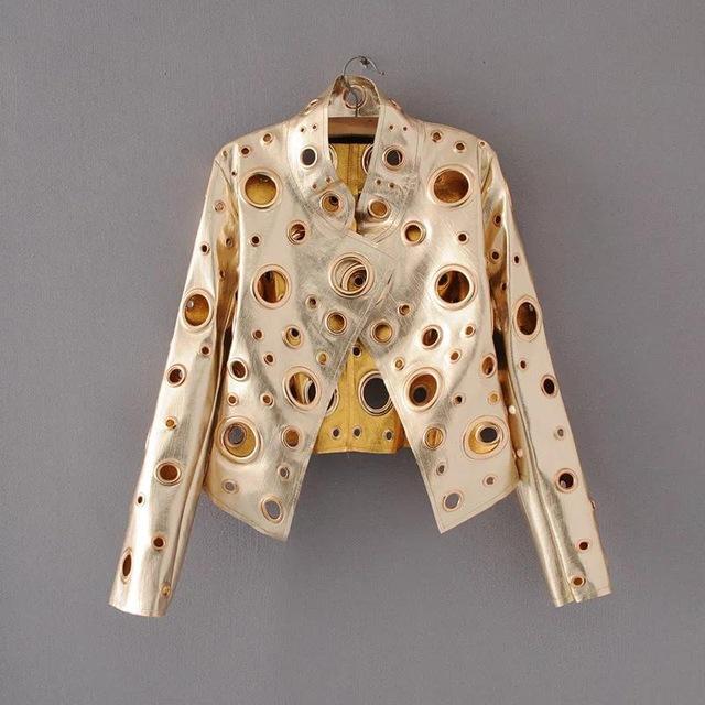 Fitaylor Hollow Out Autumn Faux Leather Jacket