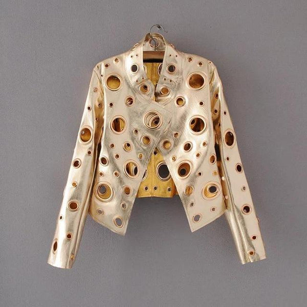 Fitaylor Hollow Out Autumn Faux Leather Jacket