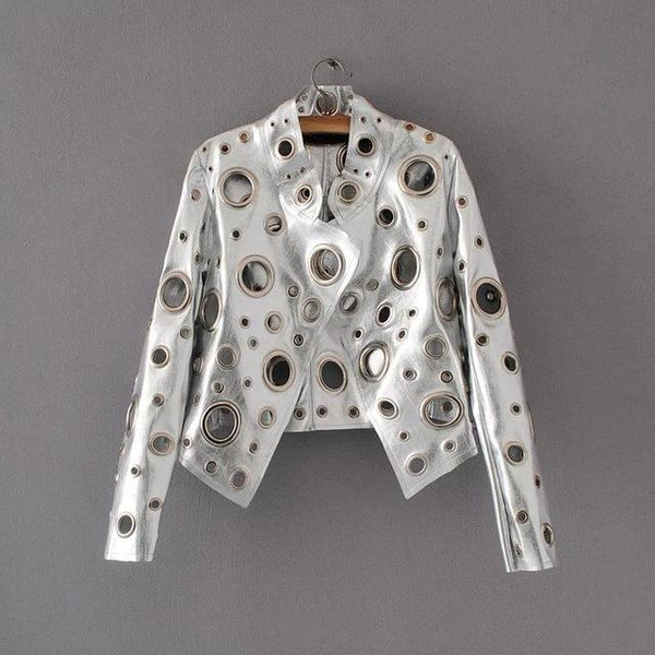 Fitaylor Hollow Out Autumn Faux Leather Jacket