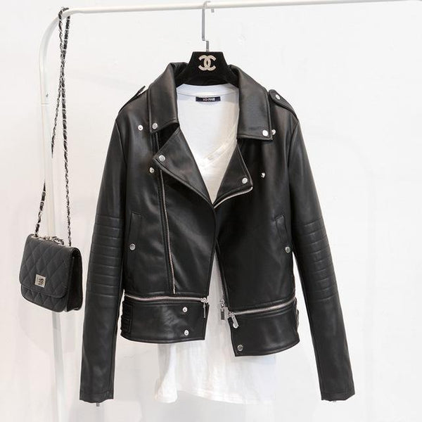 JUANTALK Fashion Spring Autumn Women Soft Faux Washed Leather Jacket