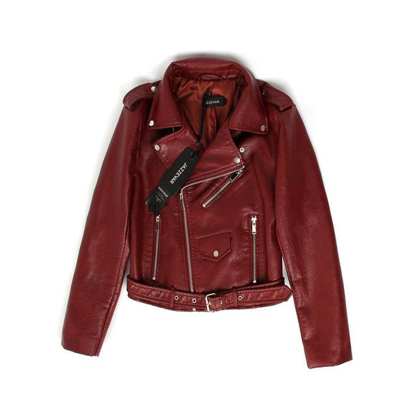 JAZZEVAR New Autumn Fashion Street Women's Short Washed PU Leather Jacket