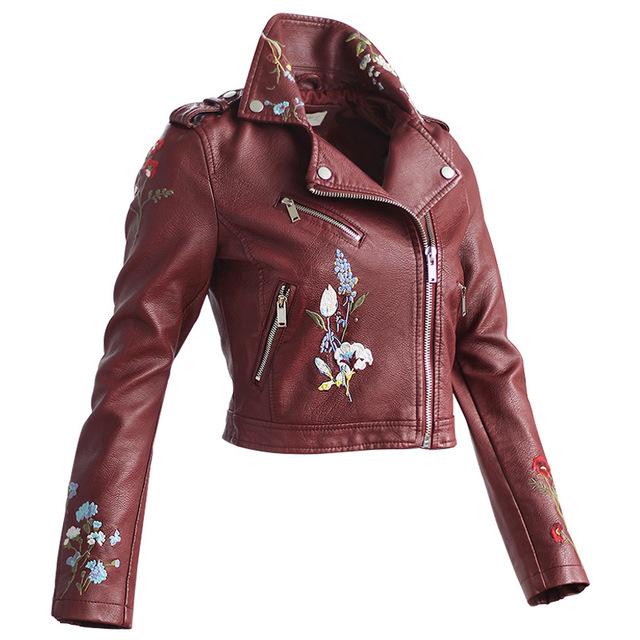 Aonibeier Embroidery  Leather Coat