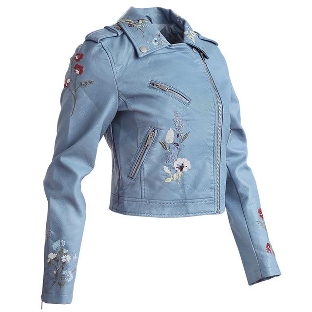 Aonibeier Embroidery  Leather Coat
