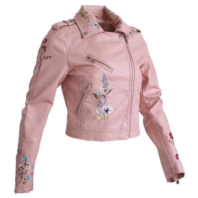 Aonibeier Embroidery  Leather Coat