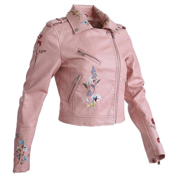 Aonibeier Embroidery  Leather Coat