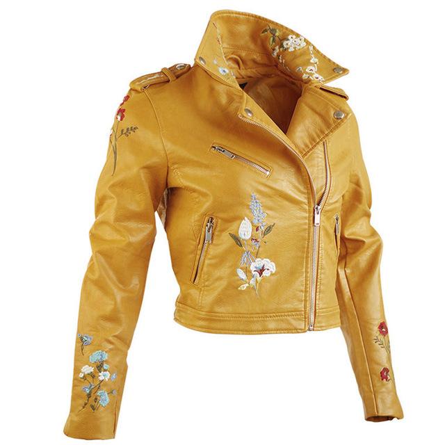 Aonibeier Embroidery  Leather Coat