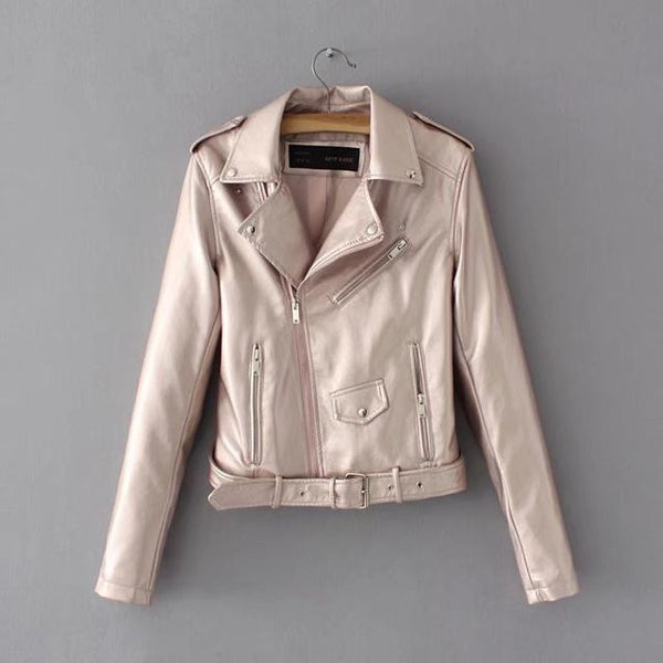 Bright Color Faux Leather Motorcycle Bomber Jacket Coat