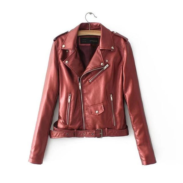 Bright Color Faux Leather Motorcycle Bomber Jacket Coat
