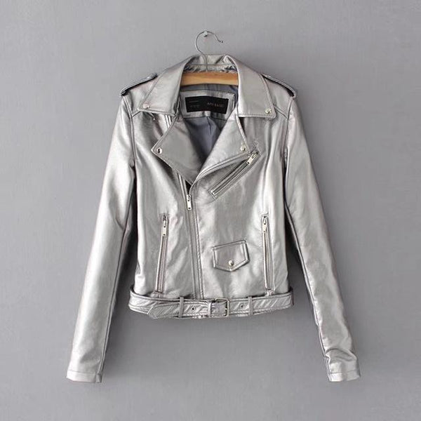 Bright Color Faux Leather Motorcycle Bomber Jacket Coat