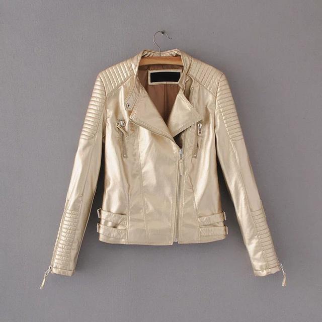 Waist Zippers Draped Cross Fashion Women Black Slim Leather Jacket