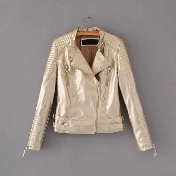 Waist Zippers Draped Cross Fashion Women Black Slim Leather Jacket