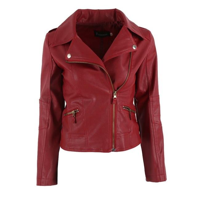 Women PU Leather Jacket Slim Motorcycle Zipper
