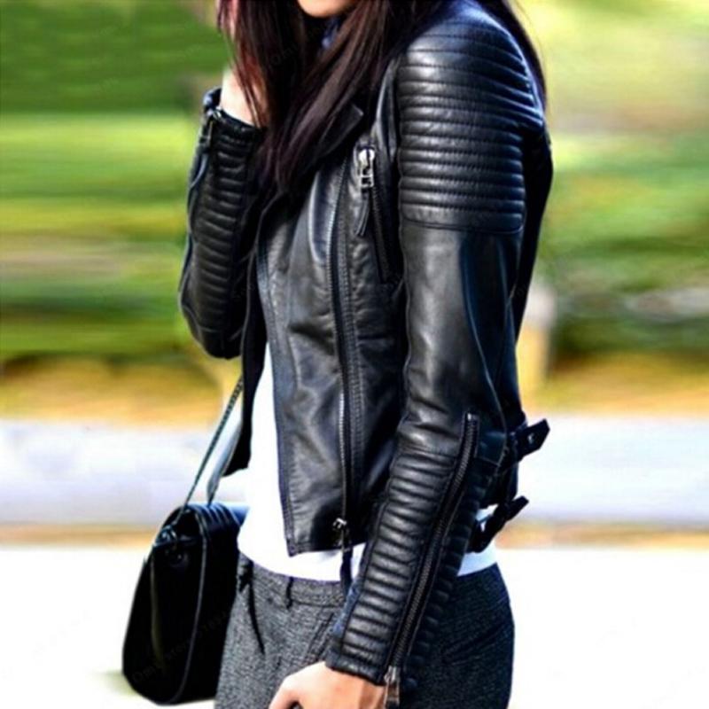 Motorcycle Soft Zipper Girl Leather Jacket